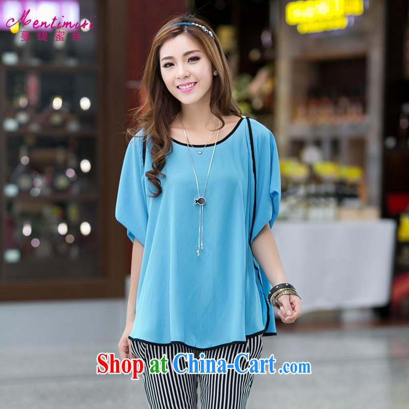 Mephidross economy honey, King, female thick mm summer, new Korean cloak-snow woven relaxed T-shirt 6020 large blue code XXL