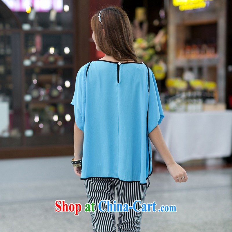 Mephidross economy honey, King, female thick mm summer, new Korean cloak-snow woven relaxed T-shirt 6020 large blue code XXL Mephitic economy honey (MENTIMISI), online shopping