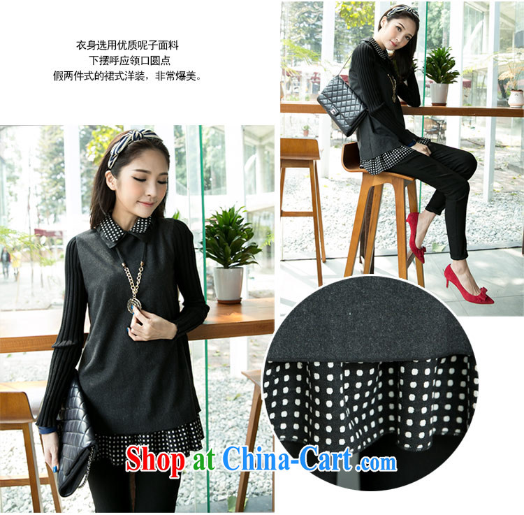 The honey colorful thick mm larger women with autumn stitching shirt knitting cuff thick fake two piece dress shirt women 8611 dark gray L pictures, price, brand platters! Elections are good character, the national distribution, so why buy now enjoy more preferential! Health