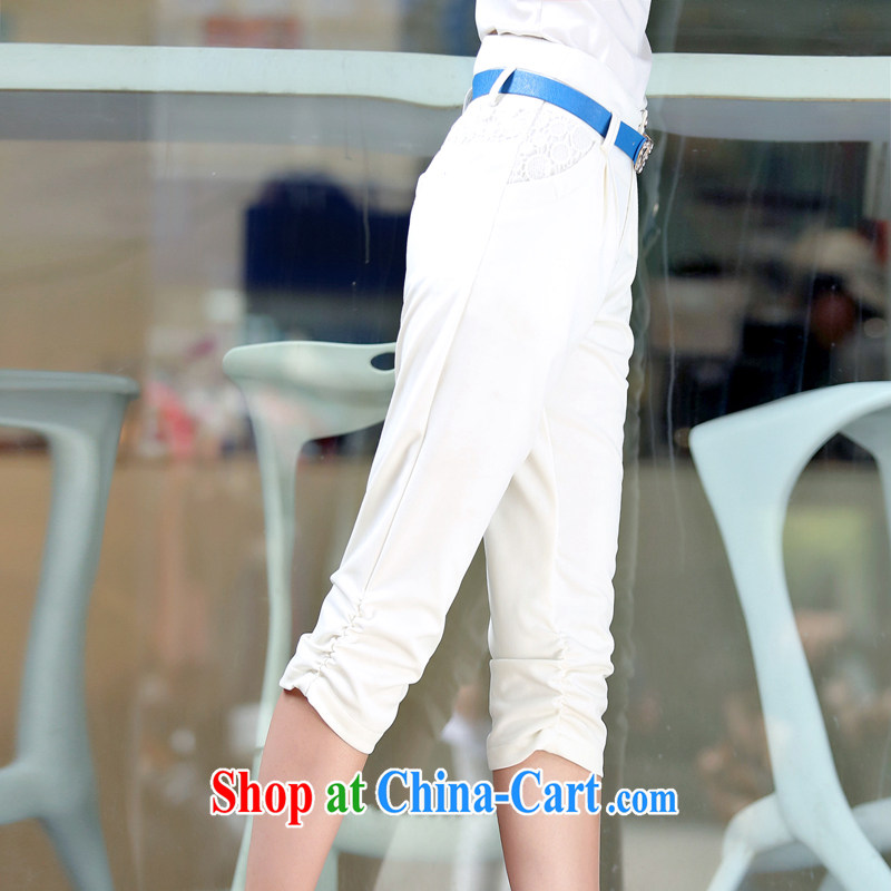 for Elizabeth's clothing summer 2015 new, larger female leisure 100 ground graphics thin 7 pants QYBL 882 white 3XL, for her clothes, and shopping on the Internet