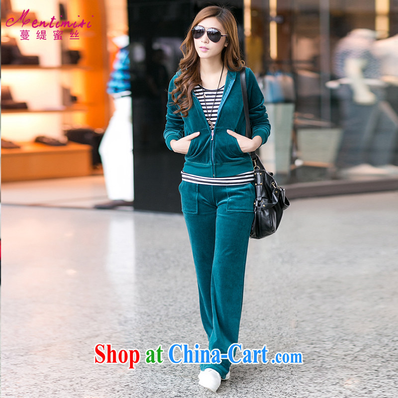 King, female thick mm spring loaded 2014 New Leisure package the wool campaign cap sweater two-piece 8009 Lake blue XXXL