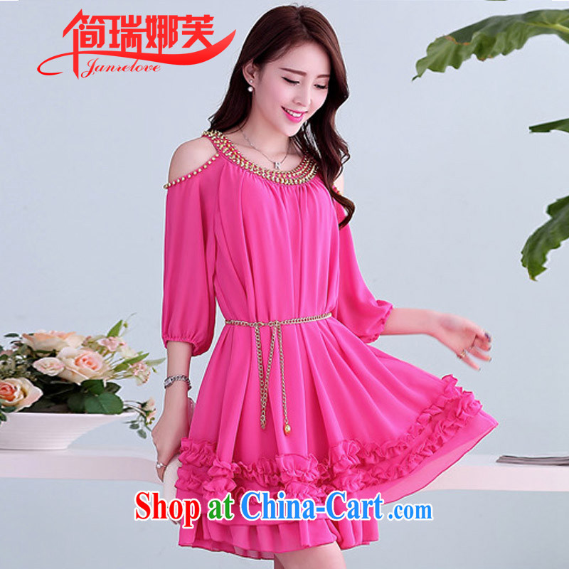 In short, will be the 2015 summer new thick MM female and indeed XL bare shoulders short-sleeved rivet snow woven lace graphics thin dress of female Red XXL _160 - 190 _ jack