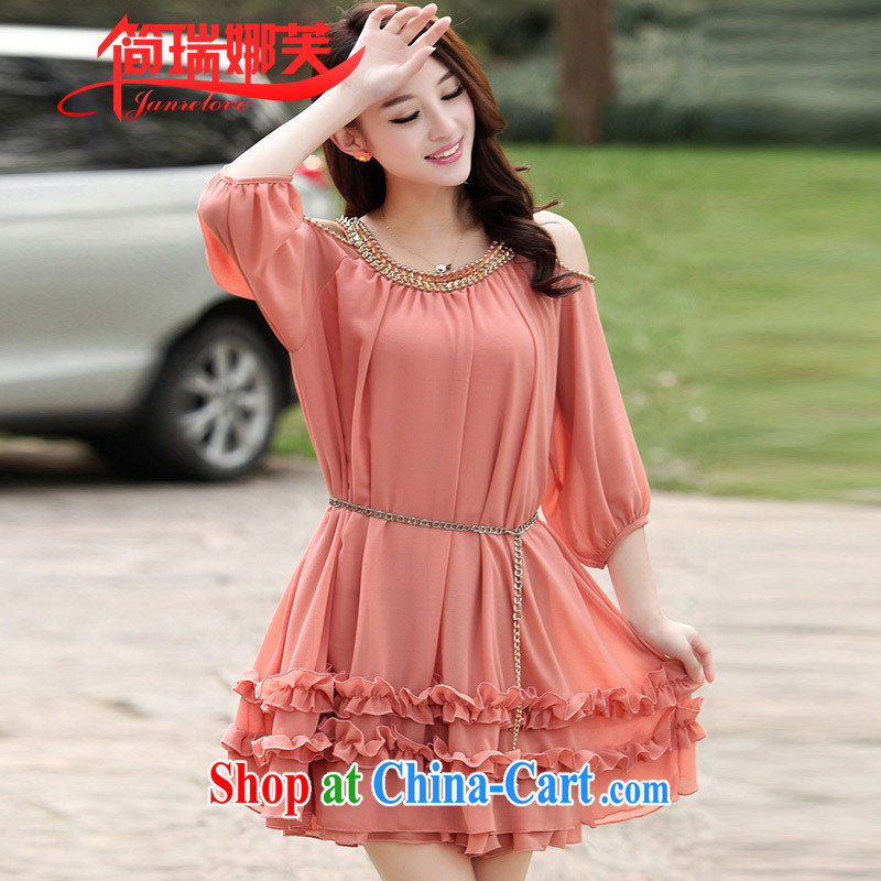 In short, will be the 2015 summer new, thick MM female and indeed increase, your shoulders short-sleeved rivet snow woven lace graphics thin dress of female Red XXL (160 - 190 ) jack, in short, would be (Janrelove), online shopping