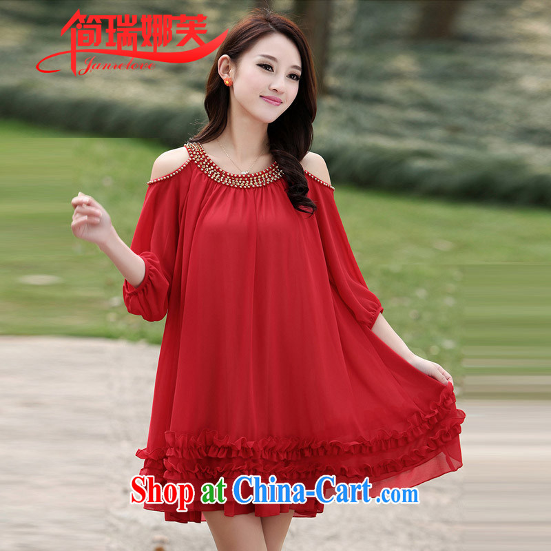 In short, will be the 2015 summer new, thick MM female and indeed increase, your shoulders short-sleeved rivet snow woven lace graphics thin dress of female Red XXL (160 - 190 ) jack, in short, would be (Janrelove), online shopping