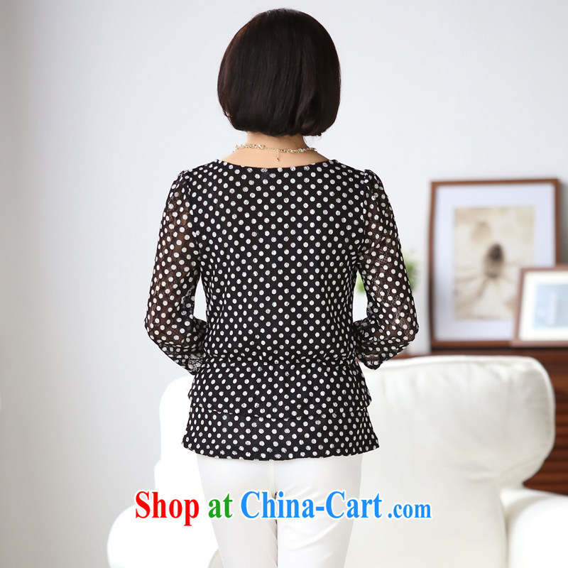 Europe, the middle-aged and older the Code's summer wave point round-collar, long-sleeved shirt T stylish mom on summer dot 7 cuffs drawcord solid white T-shirt 5 XL, Lai, Lai (liousilai), shopping on the Internet