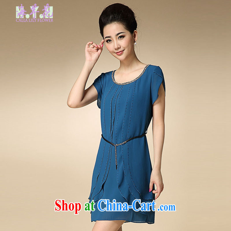 The line spent 2014 new flouncing larger dresses snow woven skirt Korean version of the greater code dress summer dress solid color Large, thick mm skirt HM - D Lake blue 5 XL