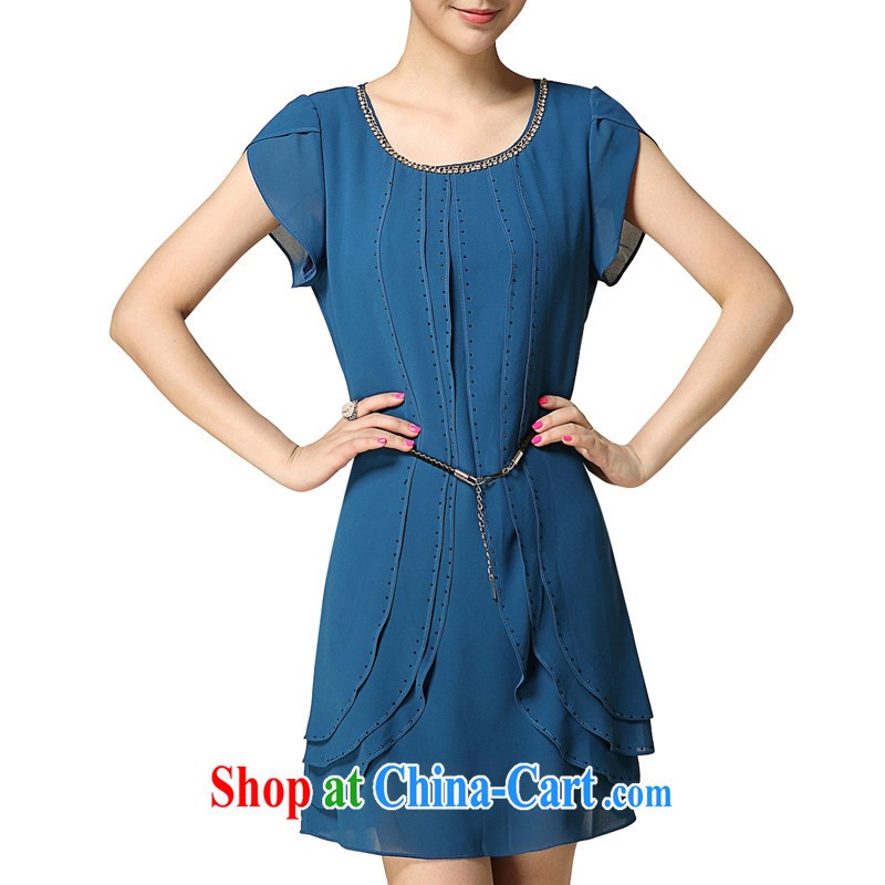 The line spent 2014 new flouncing larger dresses snow woven skirt Korean version of the greater Code women summer dresses solid color Large, thick mm skirt HM - D Lake blue 5 XL, sea routes, the Code women's clothing, and shopping on the Internet