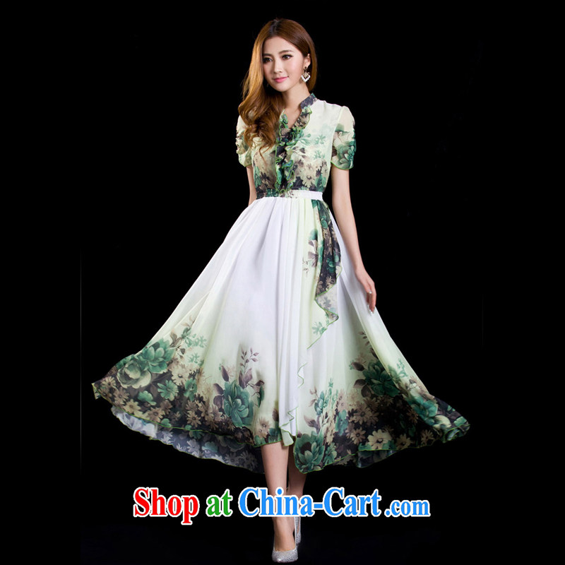 under which land 2015 summer new, larger female V for cultivating beach skirts Long skirts silk snow woven bohemian dresses, wife green XXL, whereby land, shopping on the Internet