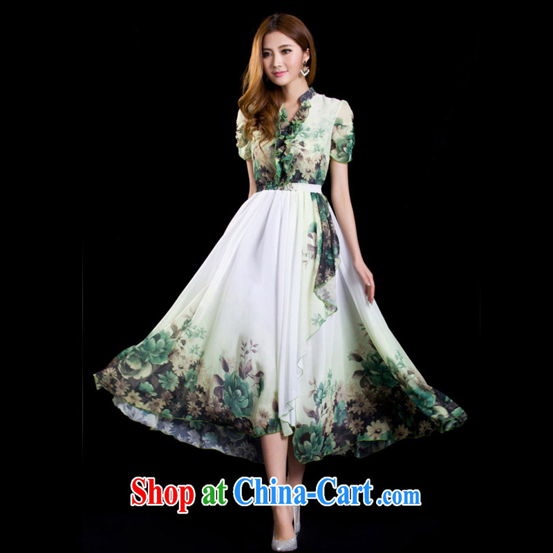 under which land 2015 summer new, larger female V for cultivating beach skirts Long skirts silk snow woven bohemian dresses, wife green XXL, whereby land, shopping on the Internet