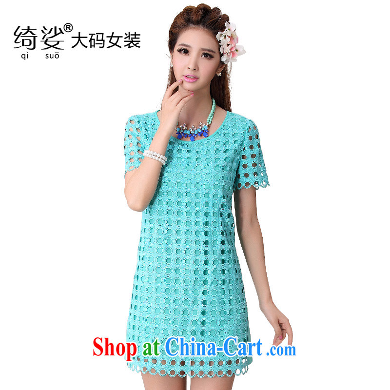 cheer for 2014 XL girls thick MM summer new languages empty dots thick sister graphics thin large short-sleeved dresses the number 2040 blue 4 XL