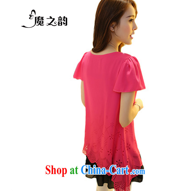 Magic of the new summer King, female and the fat loose temperament lady Openwork pattern, long, short-sleeved leave two-piece snow woven shirts 83,138 red XXXXL (155 - 180 ) jack, magic of the following, and shopping on the Internet