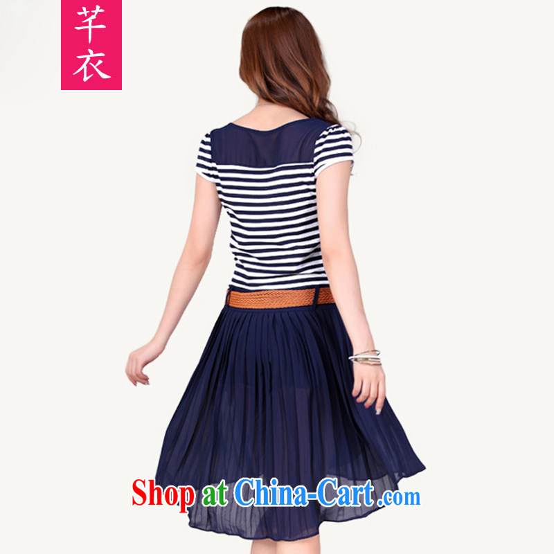 Constitution Yi XL women dresses 2015 new summer the obesity mm knitting stitching snow woven Navy stripes dress thick sister resort in blue skirt XL 2 120 - 140 jack, constitution and clothing, and shopping on the Internet