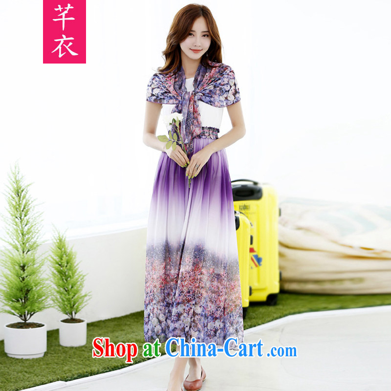 Constitution Yi XL women long skirt 2015 summer new bohemian style fade color snow woven stamp long skirt thick sister beach casual dress purple 2 XL