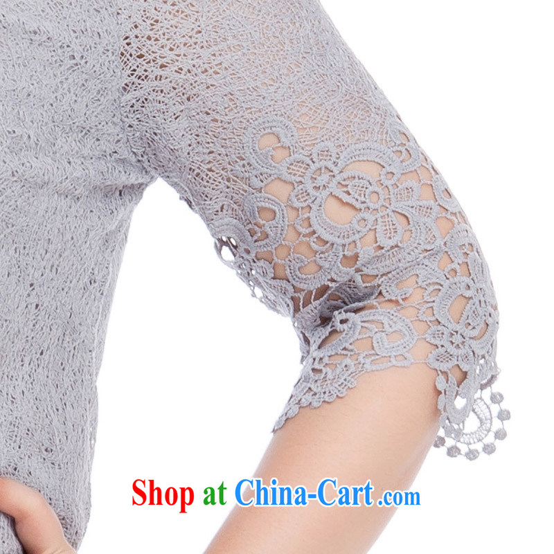 The Ting zhuangting fat people graphics thin 2015 spring and summer, the United States and Europe, female fashion the flower cuff lace T-shirt T pension 1605 gray 5 XL, Ting (zhuangting), online shopping