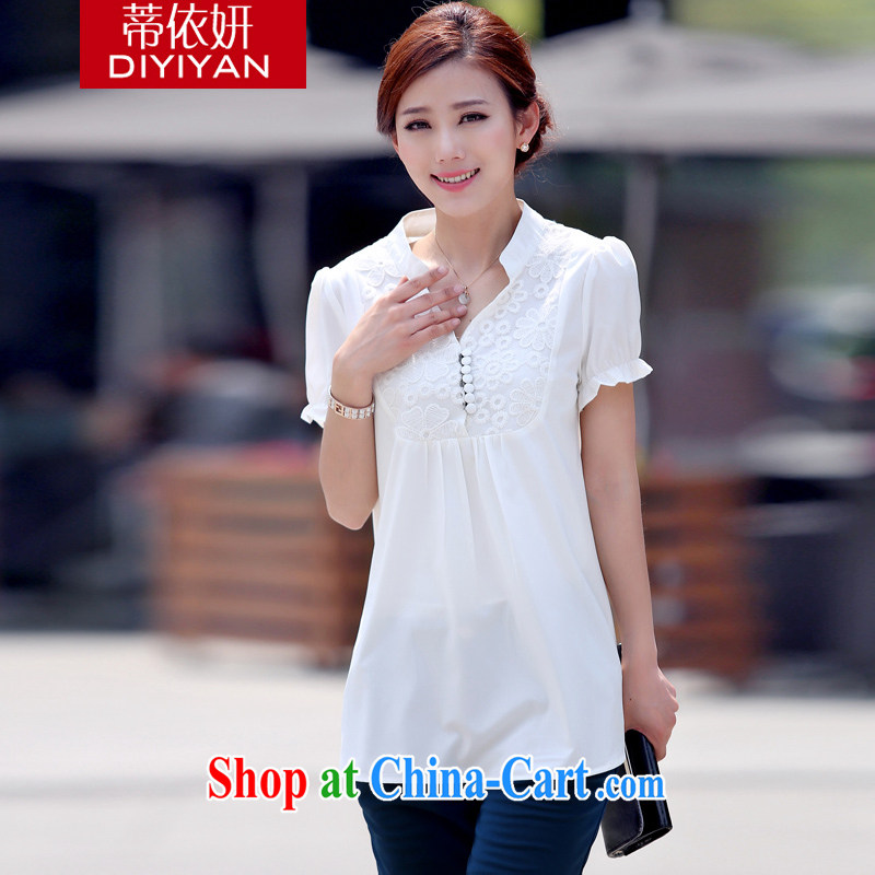 Mr. according to her summer 2015 New Beauty video thin ice woven shirts, collar chest lace package for maximum code shirt D 56,886 white XXL