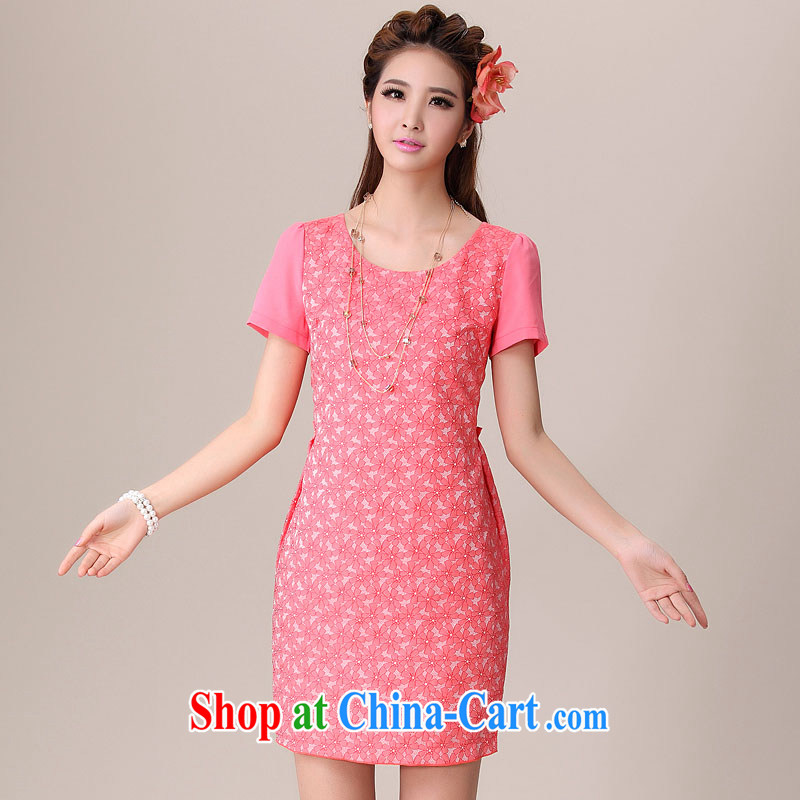 cheer for 2014 XL girls thick MM summer new lace flowers thick sister graphics thin large code short-sleeved dresses the number of 2049 red 5 XL, cross-sectoral provision (qisuo), and, on-line shopping