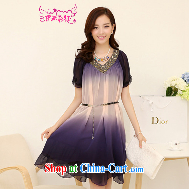The Ju-Yee Nga summer new, larger female stylish thick girls with graphics thin large code gradient short-sleeved snow woven dresses YJ 9182 dream purple XXXL