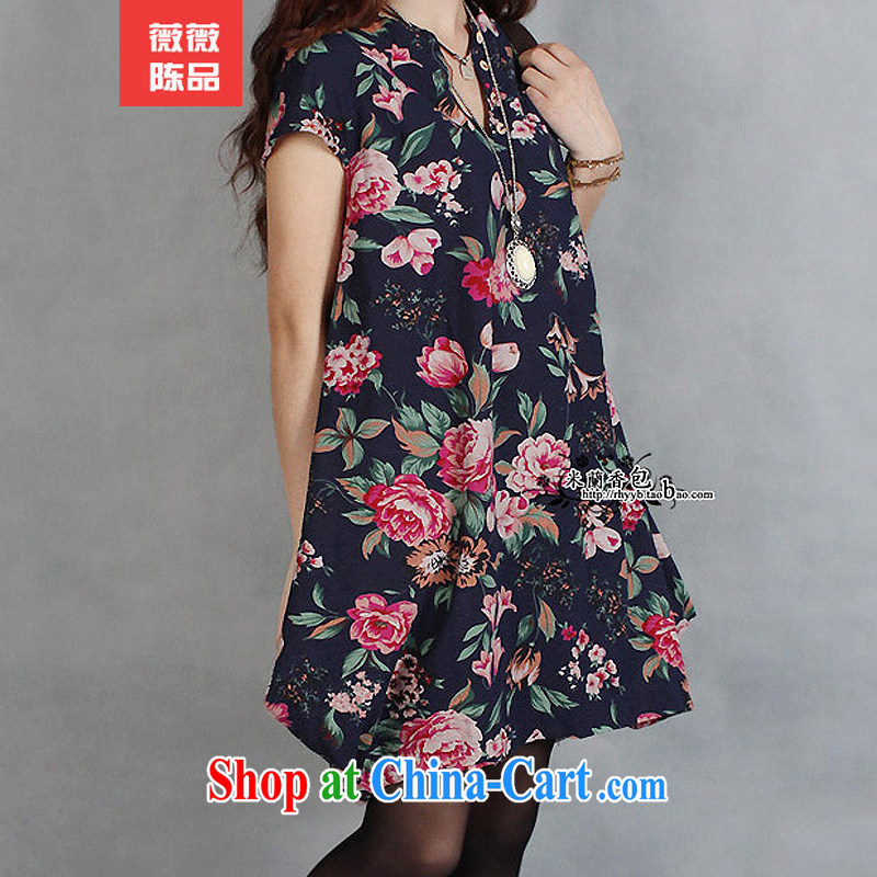 The payment can be debated here 2014 summer, the Code women mm thick sister loose video thin stamp short-sleeved cotton the dresses 839 dark blue XXL, Wei-wei Chen (VIVICP), online shopping