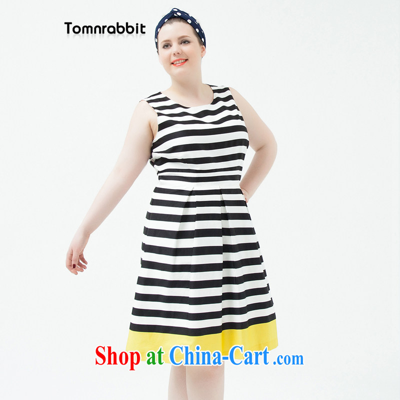 2014 Tomnrabbit new summer larger women video thin dresses sleeveless striped beauty large skirt white XL