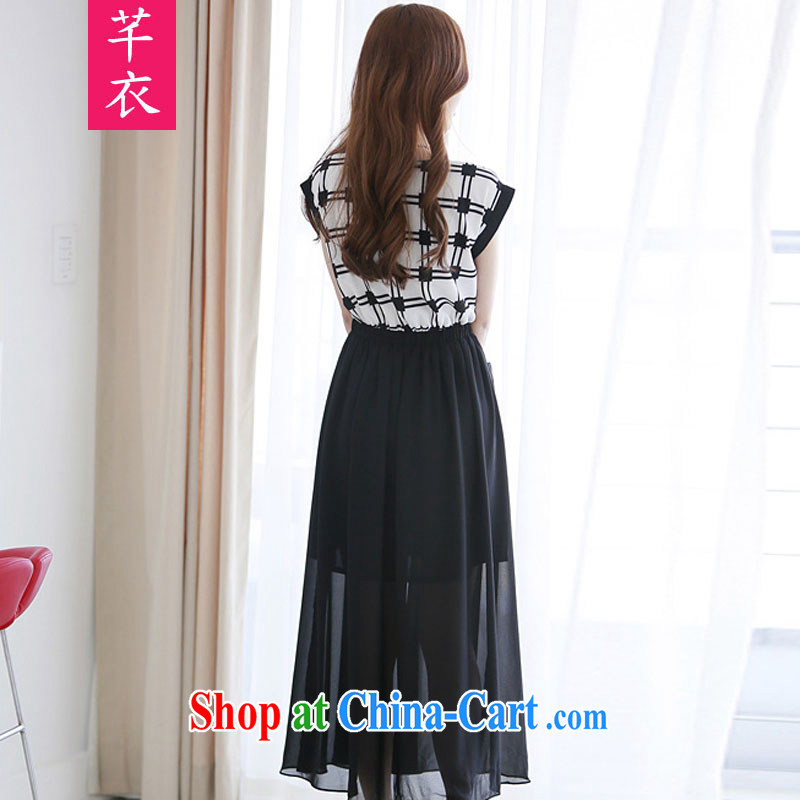 Constitution, and, indeed, women with thick sister 2015 new summer Korean bat sleeves grid stitching cultivating urban lady snow woven skirts dresses black 3 XL 160 - 175 jack, constitution, and shopping on the Internet