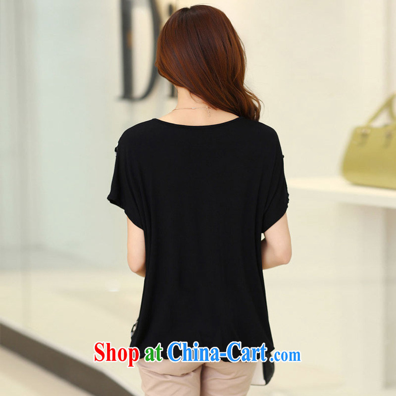 2015 mm thick summer new XL female dot leave of two part snow woven shirts King, short-sleeved shirt T thick sister relaxed T-shirt 745 black 3 XL Queen sleeper sofa, Ngai Advisory Committee, and on-line shopping