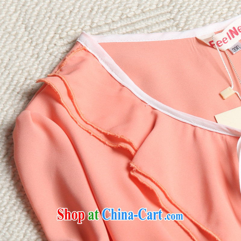 The feelnet Code women summer new 2015 Korean version graphics thin short sleeve loose XL snow woven shirts 2147 pink large code 6 XL, FeelNET, shopping on the Internet