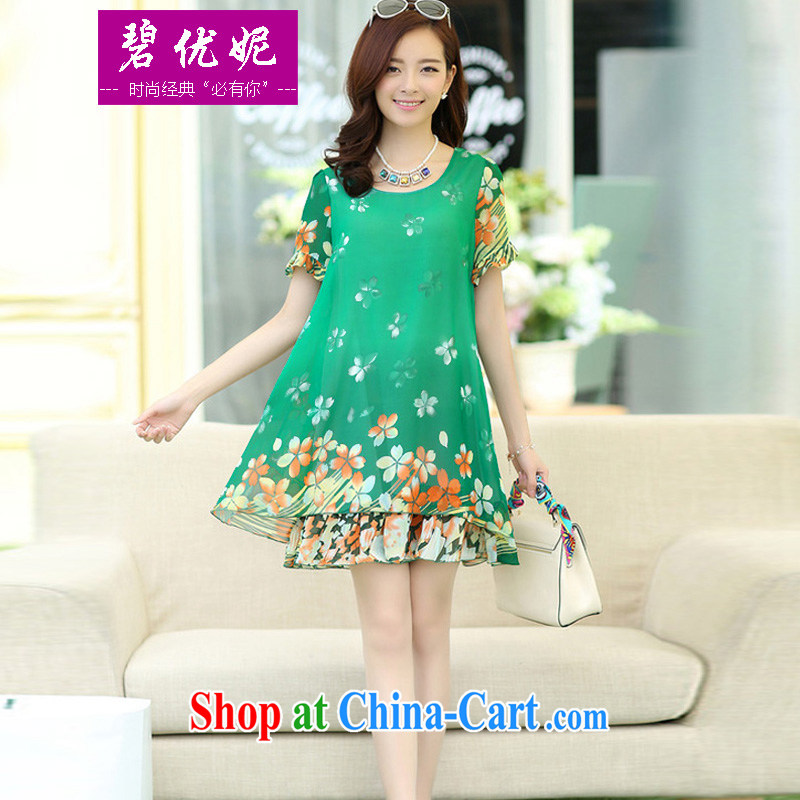 Pi-optimized Connie 2015 new, loose, long, graphics thin short-sleeved thick MM ultra-ad XL female emulation, floral snow woven dresses BW summer 2013 green 3 XL - recommendations 145 - 160 jack