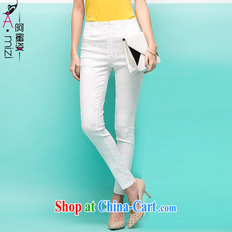 The honey and diverse thick mm maximum code female Korean version 2014 new summer stretch high-waist lace trousers pencil trousers girls 8761 m White XXXXL, the honey, and the Code women, shopping on the Internet