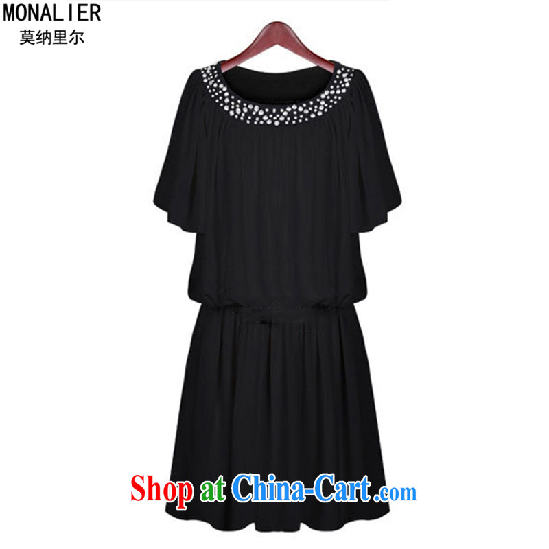 Mona, focused on Europe and MM larger women King code bat short-sleeved video gaunt end Summer Snow, woven dresses 2107 black 5 XL