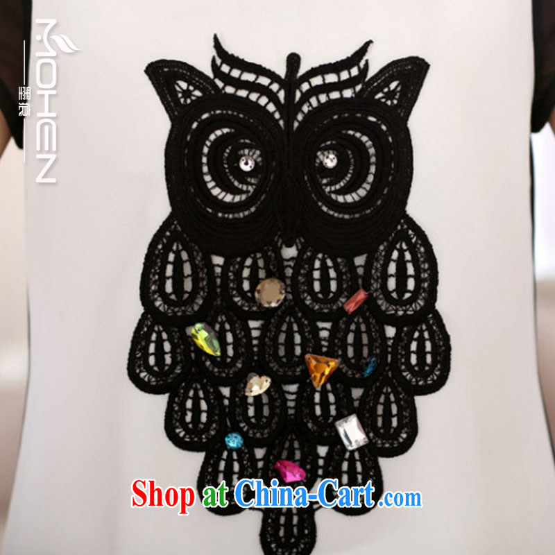 The ink marks summer 2015 King, female child adoption cute owl stamp short sleeve shirt T larger relaxed, do not rule out the snow-woven shirts black 4XL, ink marks, and shopping on the Internet