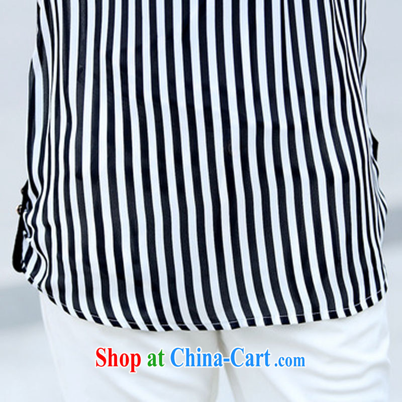 The Ju-Yee Nga 2014 new summer maximum code female vertical streaks on her sister graphics thin and thick short-sleeved snow woven shirts blue bar XXXL, Yu Yee Nga, shopping on the Internet