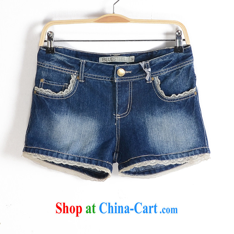 Spring new 2014 larger female pants thick mm large foreign trade, women in Europe and the single blue jeans shorts pants 68 blue 46 _tile measuring trouser press Control_