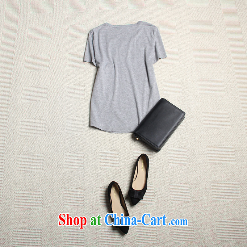 feelnet XL female Korean lax 2015 summer new thick mm maximum code t-shirt short-sleeved shirt T 2142 large gray code 6 XL, FeelNET, shopping on the Internet