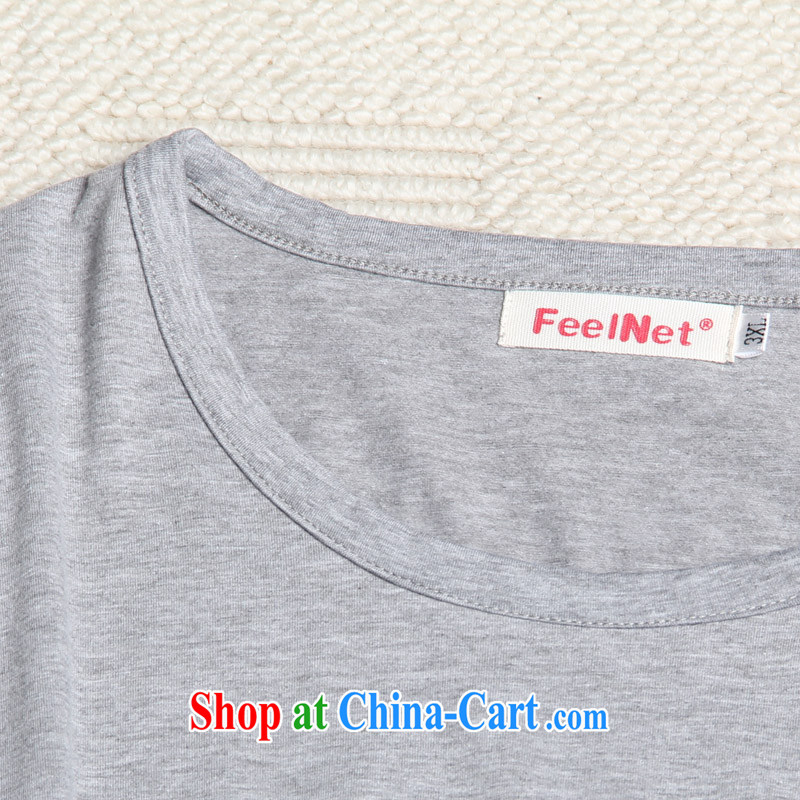 feelnet XL female Korean lax 2015 summer new thick mm maximum code t-shirt short-sleeved shirt T 2142 large gray code 6 XL, FeelNET, shopping on the Internet