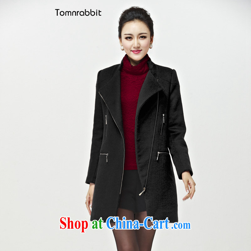 Tomnrabbit XL female Installed? The jacket 2014 winter clothing new V collar Solid Color beauty graphics thin thick MM wool overcoat? D grid 4 XL