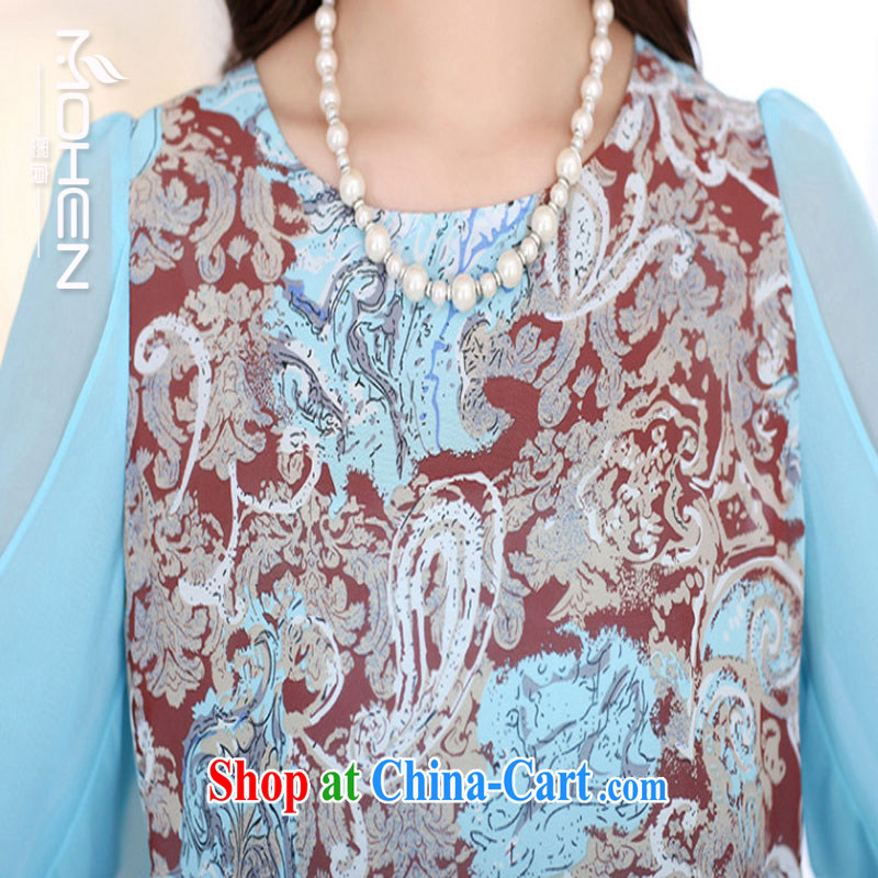 The ink marks summer 2015 new Korean king, female round-collar loose video thin bowtie 7 cuff stamp snow woven shirts fat sister is not rules, with T-shirt sky blue 4 XL, ink marks, and shopping on the Internet