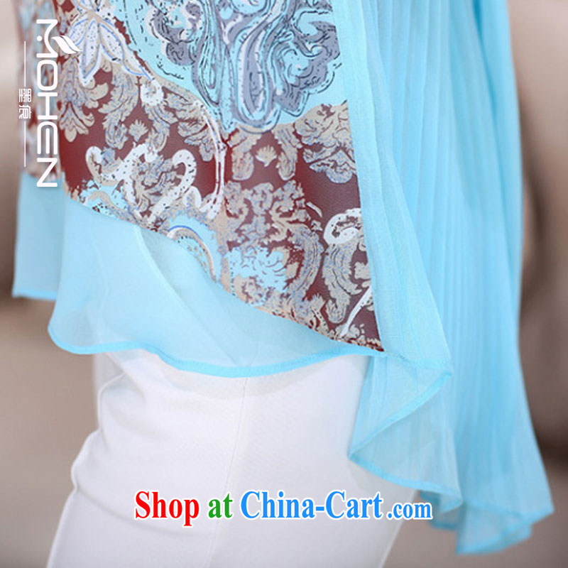 The ink marks summer 2015 new Korean king, female round-collar loose video thin bowtie 7 cuff stamp snow woven shirts fat sister is not rules, with T-shirt sky blue 4 XL, ink marks, and shopping on the Internet