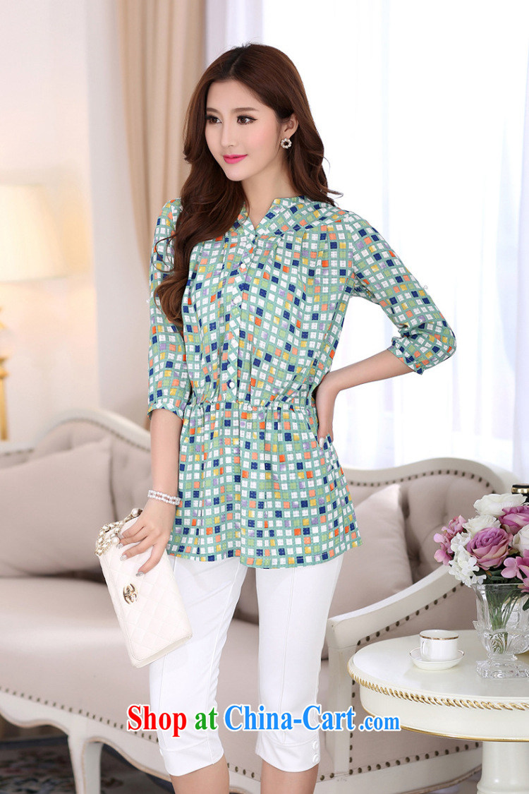Ink marks fall 2015 new Korean fashion snow woven shirts larger V collar loose 7 cuff waist graphics thin colored patterned snow woven shirts thick sister T-shirt green 4XL pictures, price, brand platters! Elections are good character, the national distribution, so why buy now enjoy more preferential! Health