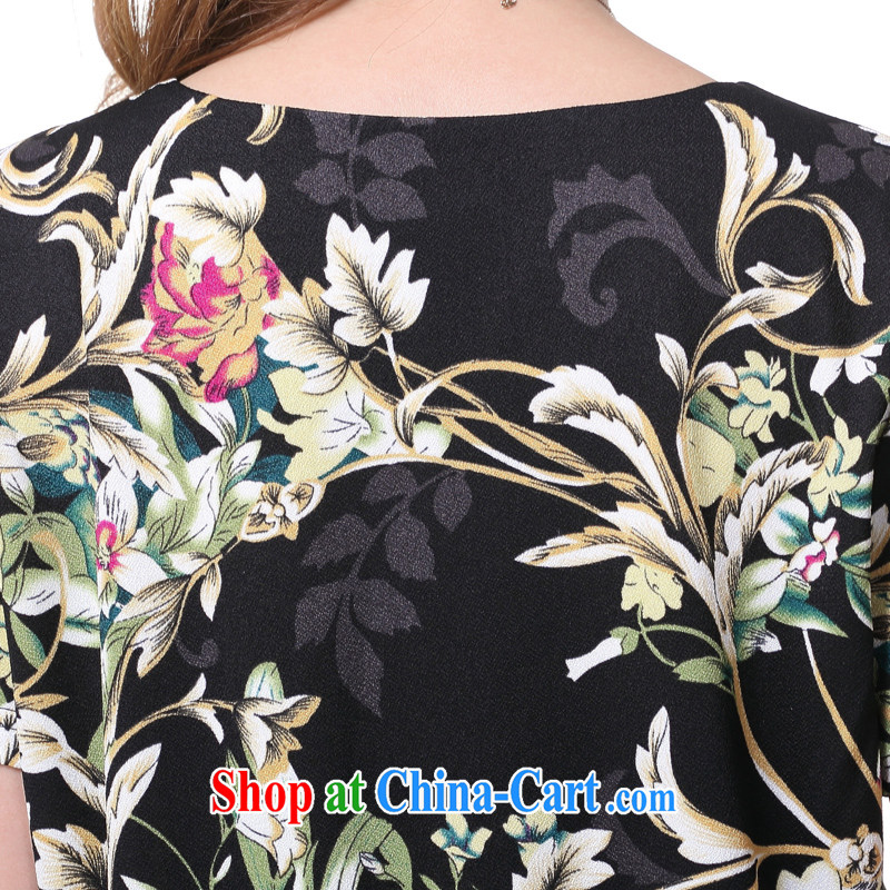 A leaf retro stamp two-piece dresses 2014 summer new, larger female black 4 XL, a leaf, and shopping on the Internet