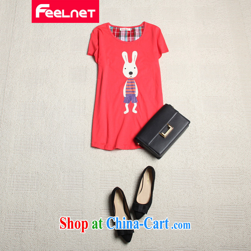 feelnet XL 2015 summer new Korean video thin loose stamp T-shirt short-sleeved larger T pension 2115 big red code 5 XL