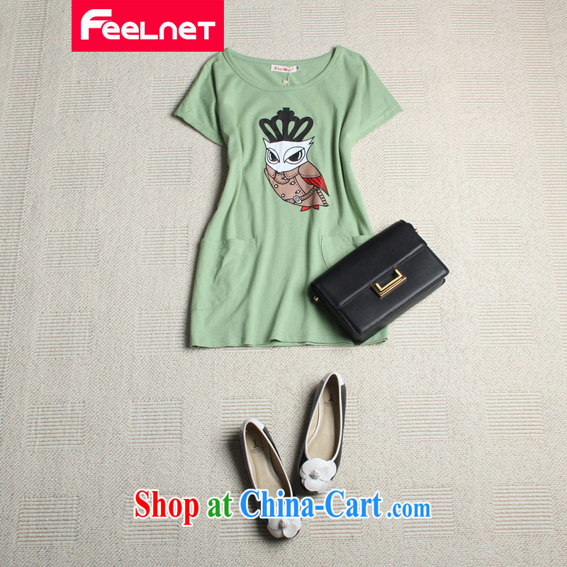 feelnet larger female 2015 summer new mm thick Korean loose video thin bat sleeves large code T pension 2133 large green code 6 XL
