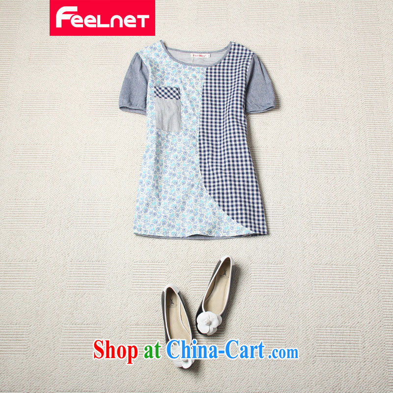 feelnet XL 2015 summer new Korean version relaxed plaid stitching T-shirt short-sleeved large code T pension 2136 suit on the code 3 XL, FeelNET, shopping on the Internet