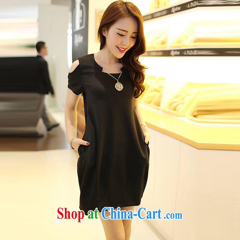 Hanfoo summer 2015 Korean small-solid-colored bare shoulders short-sleeved necklace dress thick MM XL video thin elegant package side lantern skirt female black XXXXL, Korean Wind SST (Hanfoo), and, on-line shopping
