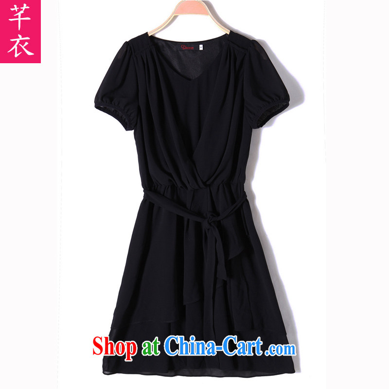 Constitution, thick mm XL dresses 2015 summer new Snow woven short-sleeved dresses thick sister the commuter OL lady short skirts larger skirt black 2 XL constitution, clothing, and shopping on the Internet