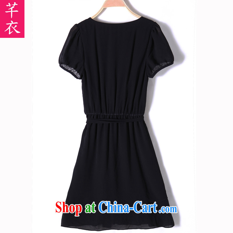 Constitution, thick mm XL dresses 2015 summer new Snow woven short-sleeved dresses thick sister the commuter OL lady short skirts larger skirt black 2 XL constitution, clothing, and shopping on the Internet