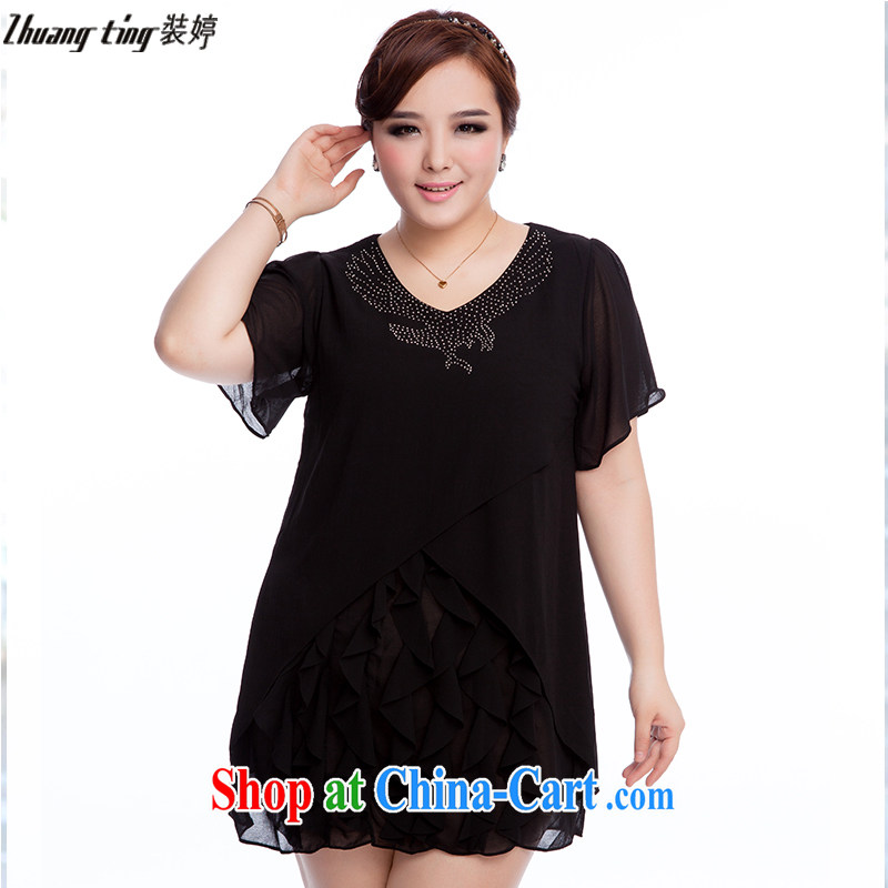 Replace-ting zhuangting fat people video thin 2015 summer new Korean version of the greater, women with stylish and relaxed short-sleeved snow woven dresses 1606 blue 4 XL, Ting (zhuangting), online shopping