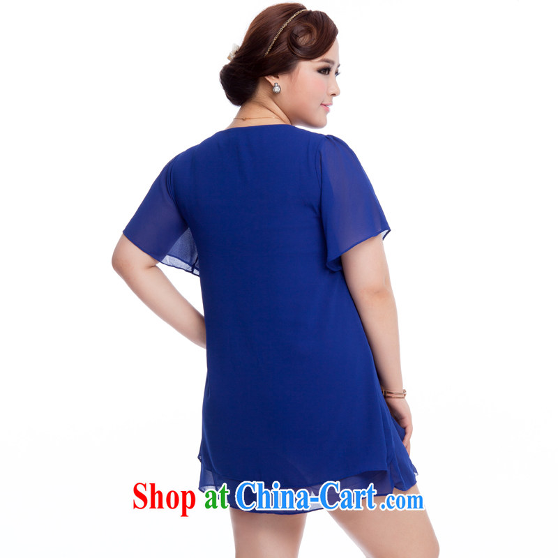 Replace-ting zhuangting fat people video thin 2015 summer new Korean version of the greater, women with stylish and relaxed short-sleeved snow woven dresses 1606 blue 4 XL, Ting (zhuangting), online shopping