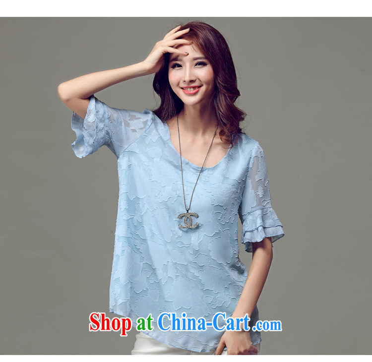 In short light 2015 summer new women with larger female jacquard flouncing snow cuff woven short-sleeve T-shirt women T-shirt girl T 5021 light blue XL pictures, price, brand platters! Elections are good character, the national distribution, so why buy now enjoy more preferential! Health
