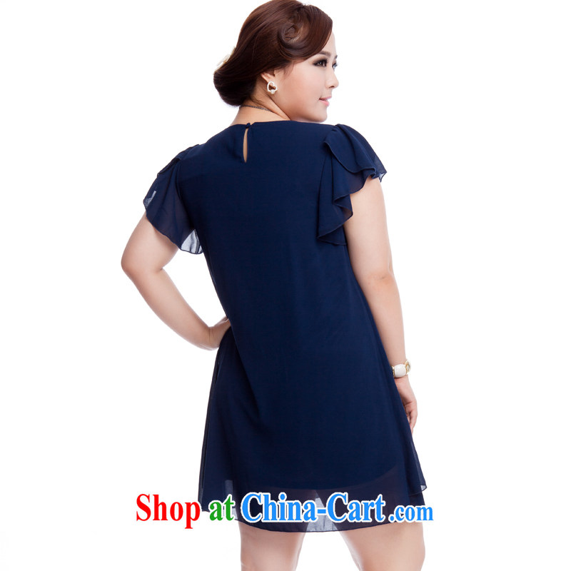 The Ting zhuangting fat people graphics thin 2015 summer new Korean version of the greater Code women 100 stylish aura ground short-sleeved dress 925 blue 4 XL, Ting (zhuangting), online shopping