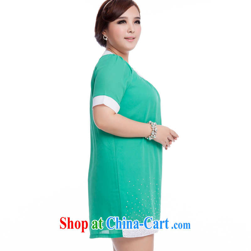 The Ting zhuangting fat people graphics thin 2015 summer new Korean version the code dress stylish hot drill round-collar short-sleeve dresses 2611 green 4 XL, Ting (zhuangting), online shopping
